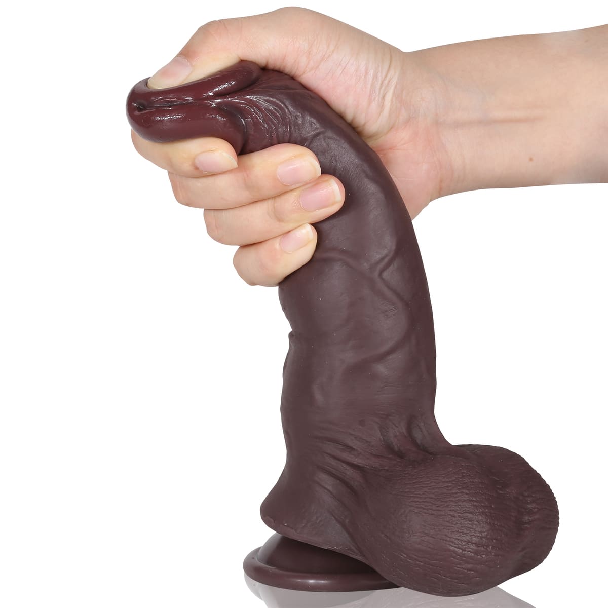 Báller 7.9in Sliding Foreskin Black Dildo Lifelike Flexible Real Balls Realistic Dildo